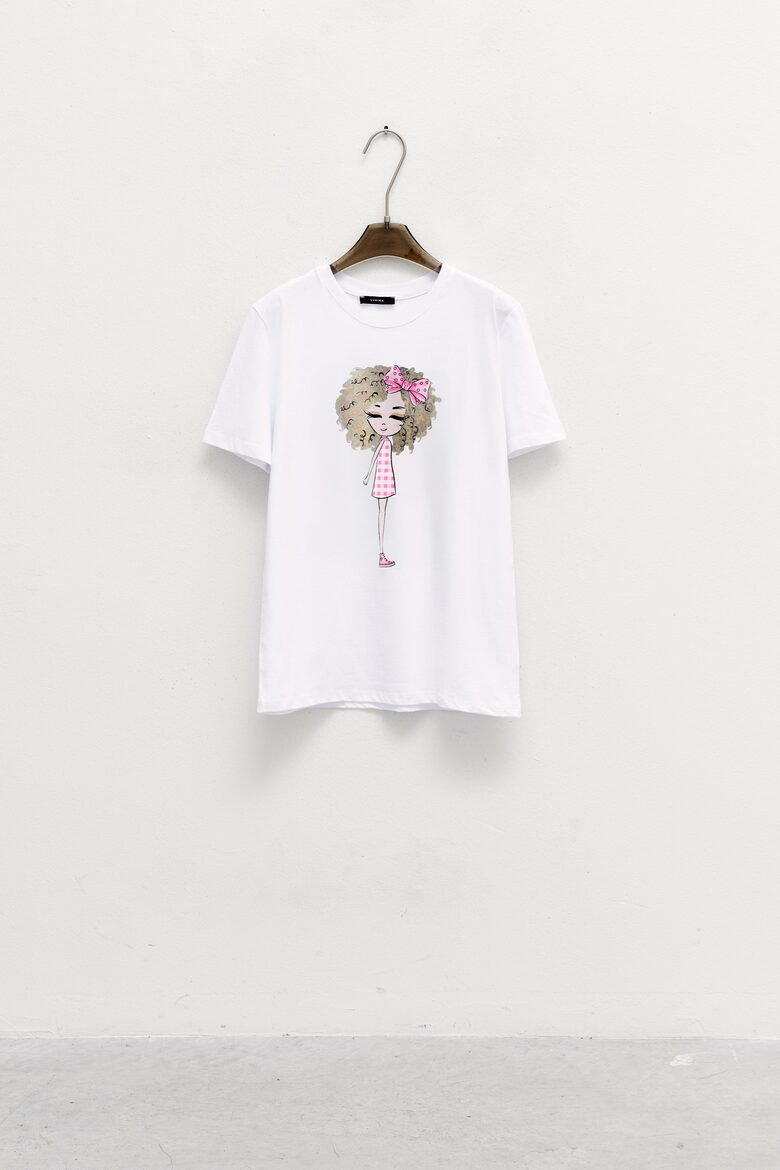 Kokvilnas T-krekls ar apdruku, rozā akcents, universāls izmērs