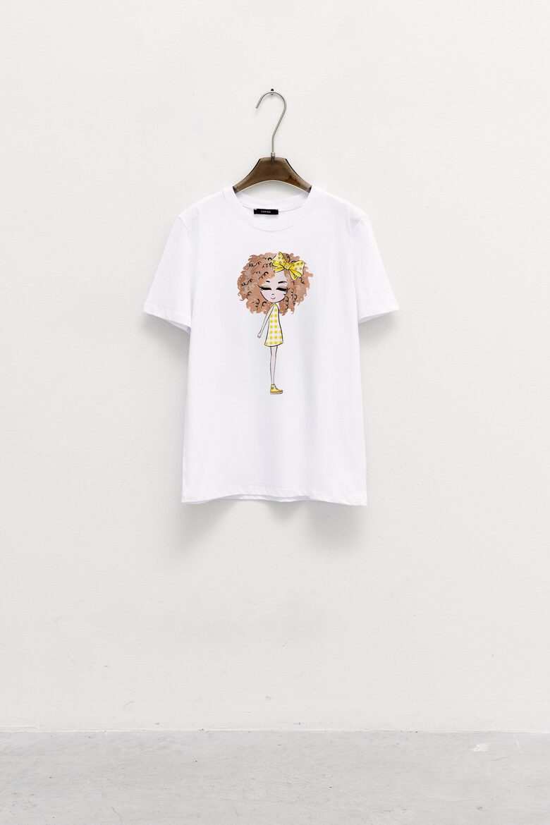 Kokvilnas T-krekls ar apdruku, dzeltens akcents