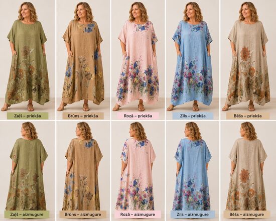 Lina kleita ar ziedu rakstu Plus Size dažādās krāsās