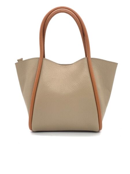 Ādas soma no Itālijas, taupe krāsā ar brūniem rokturiem