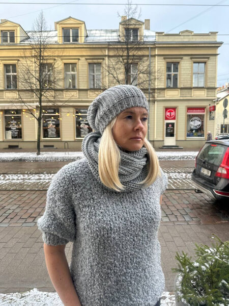 Cepure un tuneļšalle ar vilnu un alpaku, pelēks