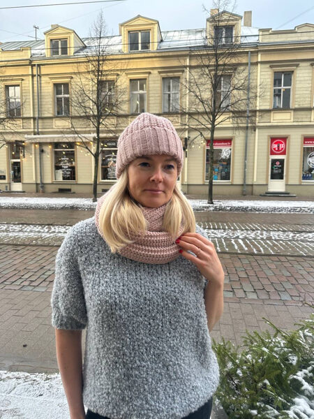 Cepure un tuneļšalle ar vilnu un alpaku, rozā