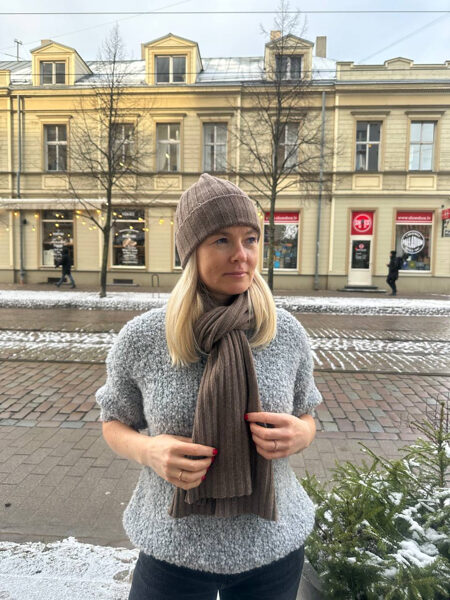 Cepure un šalle ar vilnu un kašmiru, brūns