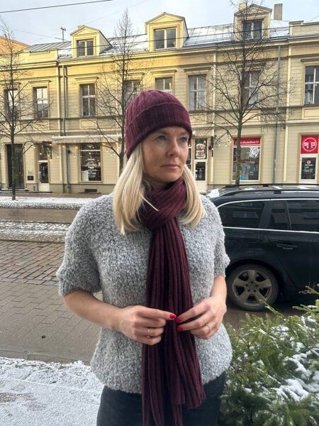 Cepure un šalle ar vilnu un kašmiru, bordo