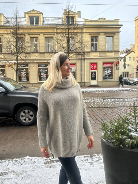 Džemperis ar alpaku un vilnu, pelēcīgi bēšs